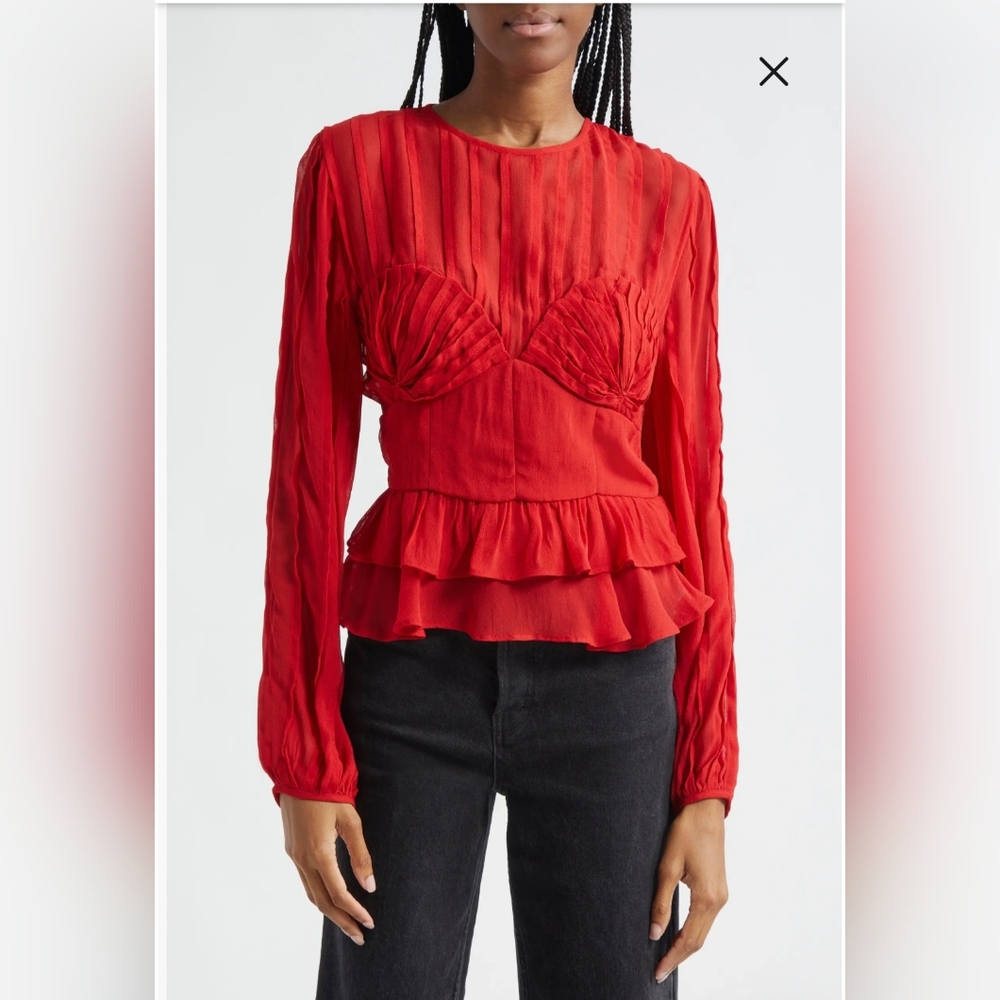 Farm Rio Elegant Red Peplum Women's Top Sz Small New With Tags